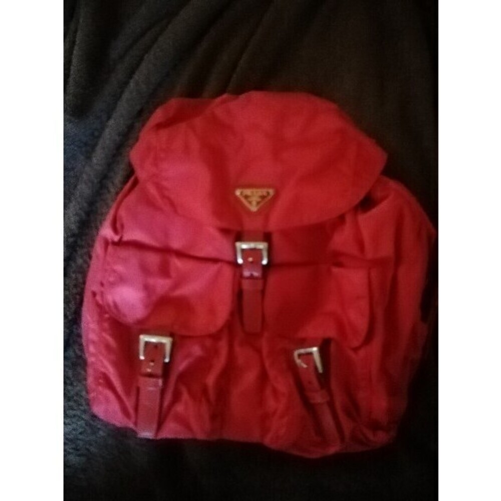 PRADA Backpack Daypack Triangle Plate Red